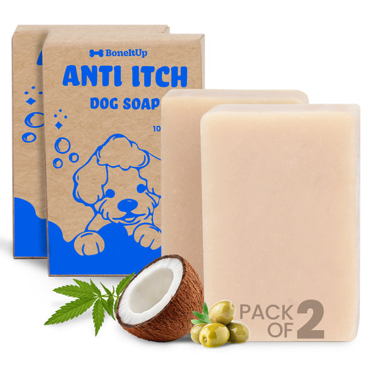 Anti-Itch Dog Soap Bars (2 Pack) – All-Natural Shampoo with Tea Tree, Lavender & Eucalyptus Oils – 100g each/3.5oz