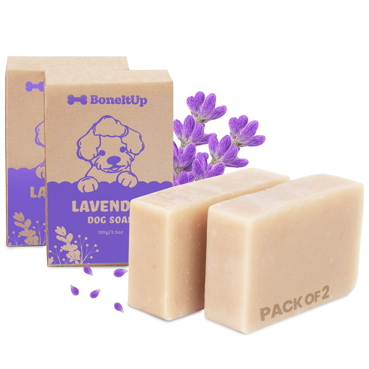 Lavender Dog Soap Bars (2 Pack) – Calming, All-Natural Pet Soap – 100g/3.5oz