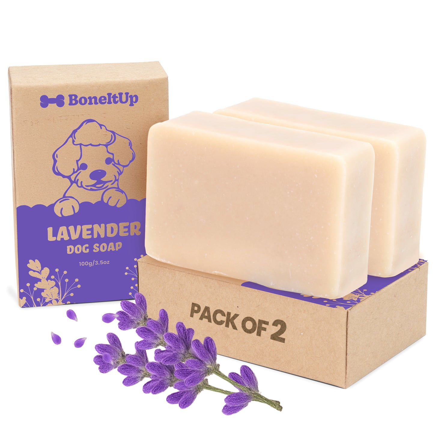 Lavender Dog Soap Bars (2 Pack) – Calming, All-Natural Pet Soap – 100g/3.5oz